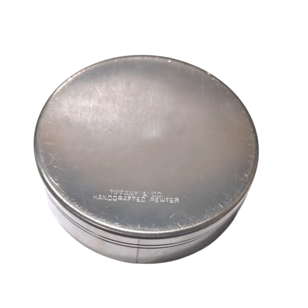 TIFFANY & CO. Handcrafted Pewter Jewelry Trinket Box Red Velvet Lined Round